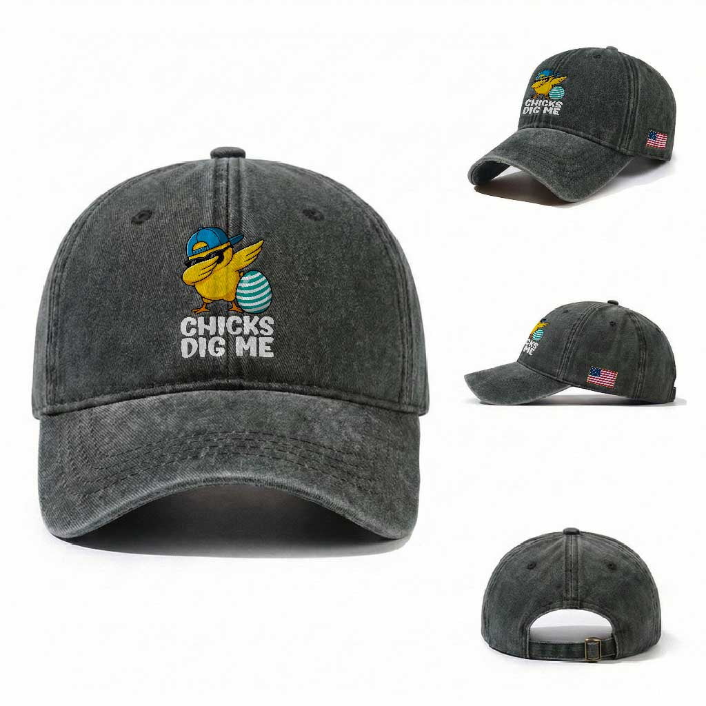Easter Chicks Dig Me Washed Cotton Baseball Cap Cute Chicken Dabbing Egg Hunt Toddler