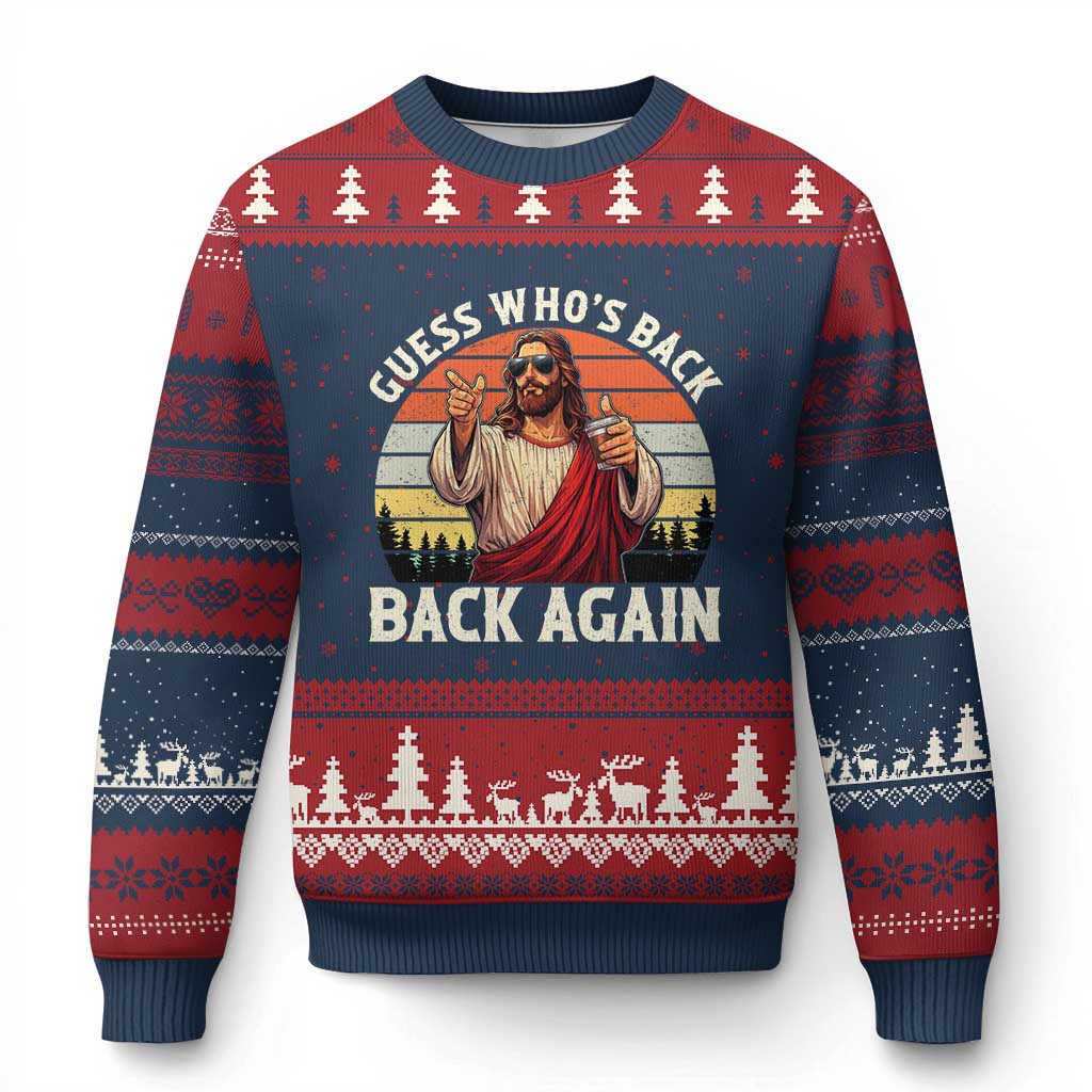 Funny Jesus Easter Ugly Christmas Sweater Guess Who's Back? Back Again Easter