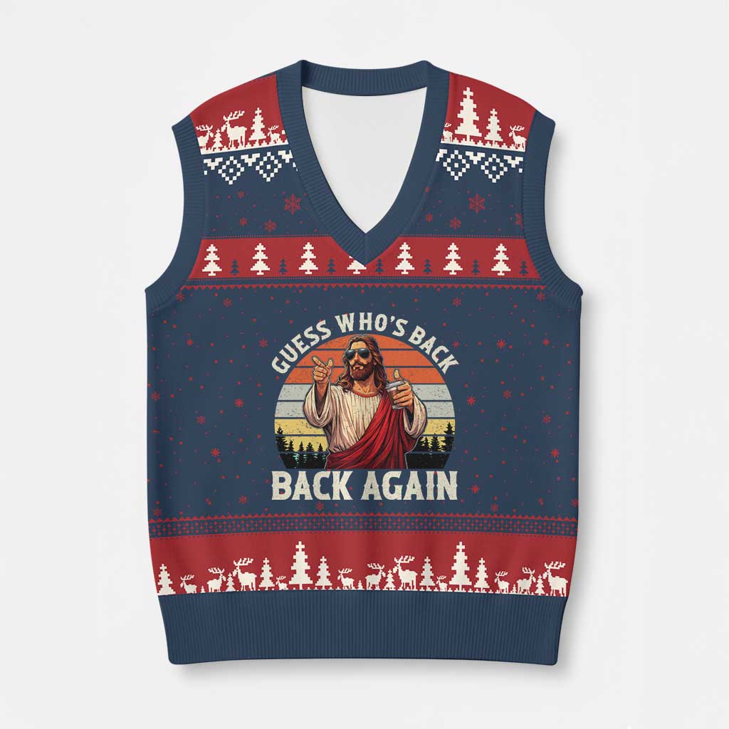 Funny Jesus Easter V-Neck Knit Sweater Vest Guess Who's Back? Back Again Easter