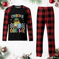 Chicks Dig Me Plaid Pajama Set Funny Easter Chick