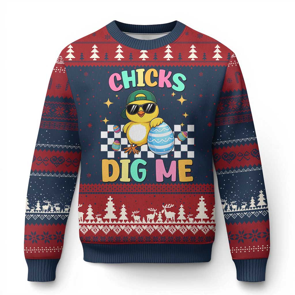 Chicks Dig Me Ugly Christmas Sweater Funny Easter Chick