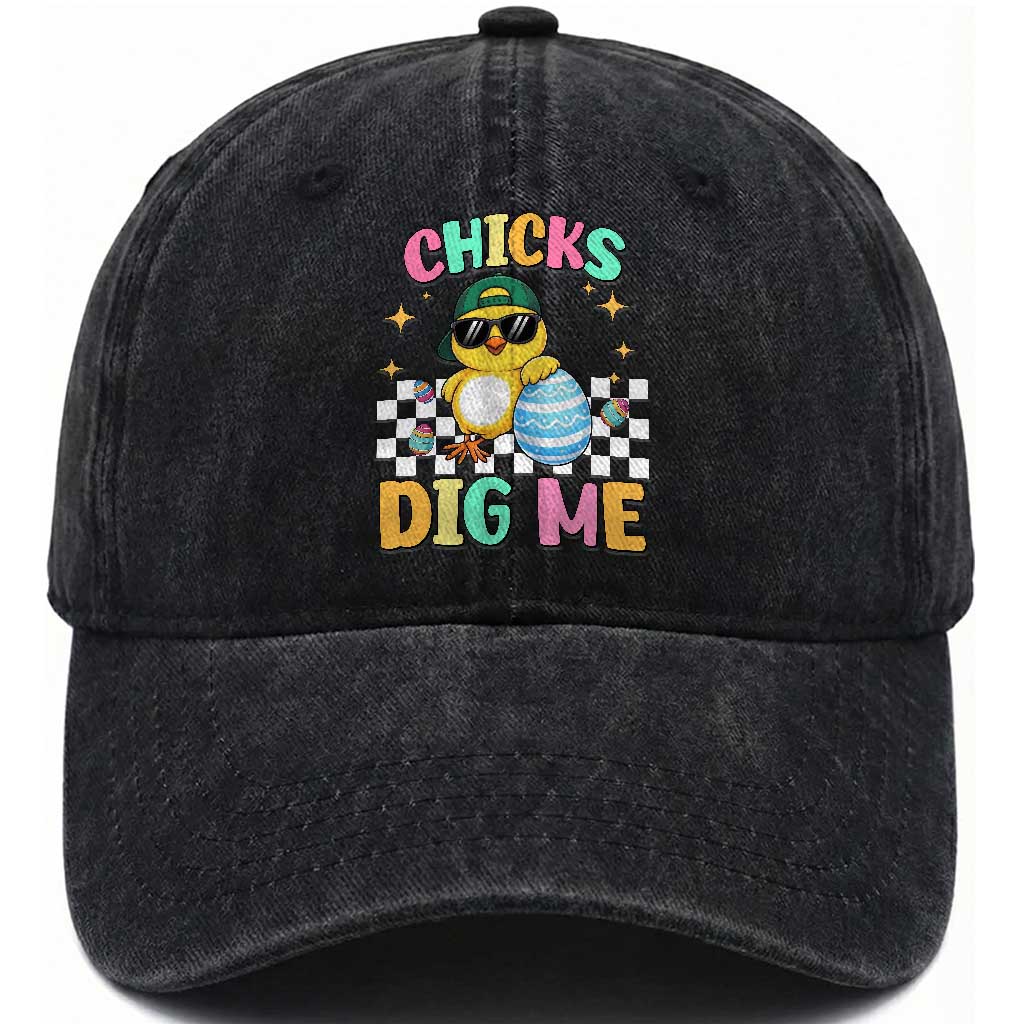 Chicks Dig Me Washed Cotton Baseball Cap Funny Easter Chick