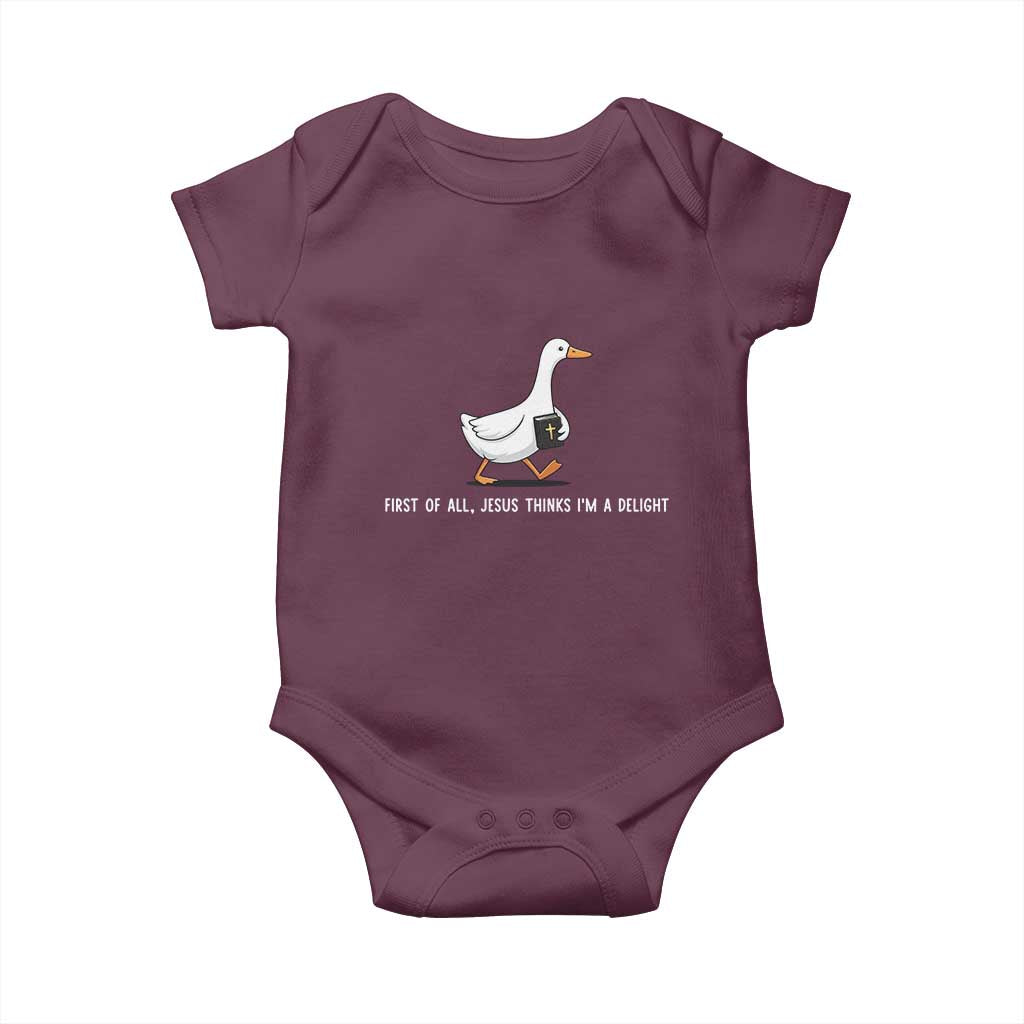 Jesus Thinks I'm A Delight Baby Onesie Funny Christian Goose Sarcastic