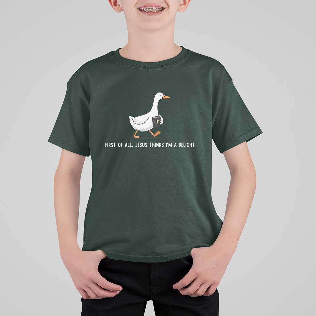 Jesus Thinks I'm A Delight T Shirt For Kid Funny Christian Goose Sarcastic