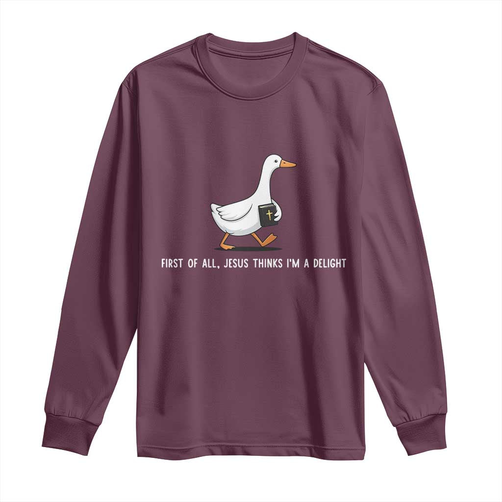 Jesus Thinks I'm A Delight Long Sleeve Shirt Funny Christian Goose Sarcastic
