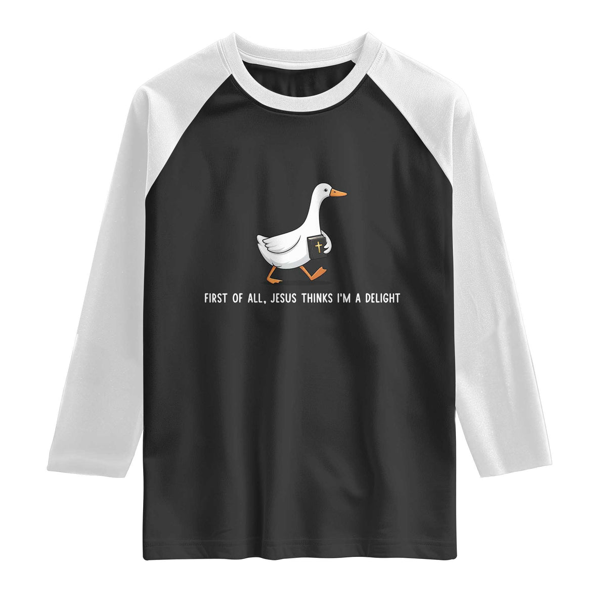 Jesus Thinks I'm A Delight Raglan Shirt Funny Christian Goose Sarcastic