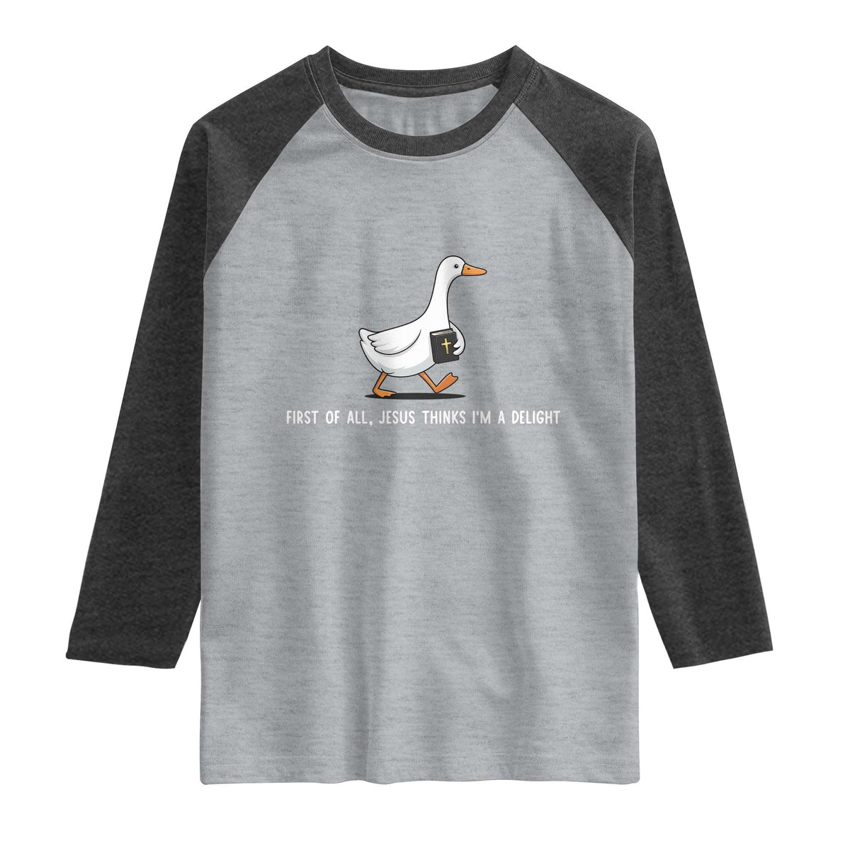 Jesus Thinks I'm A Delight Raglan Shirt Funny Christian Goose Sarcastic