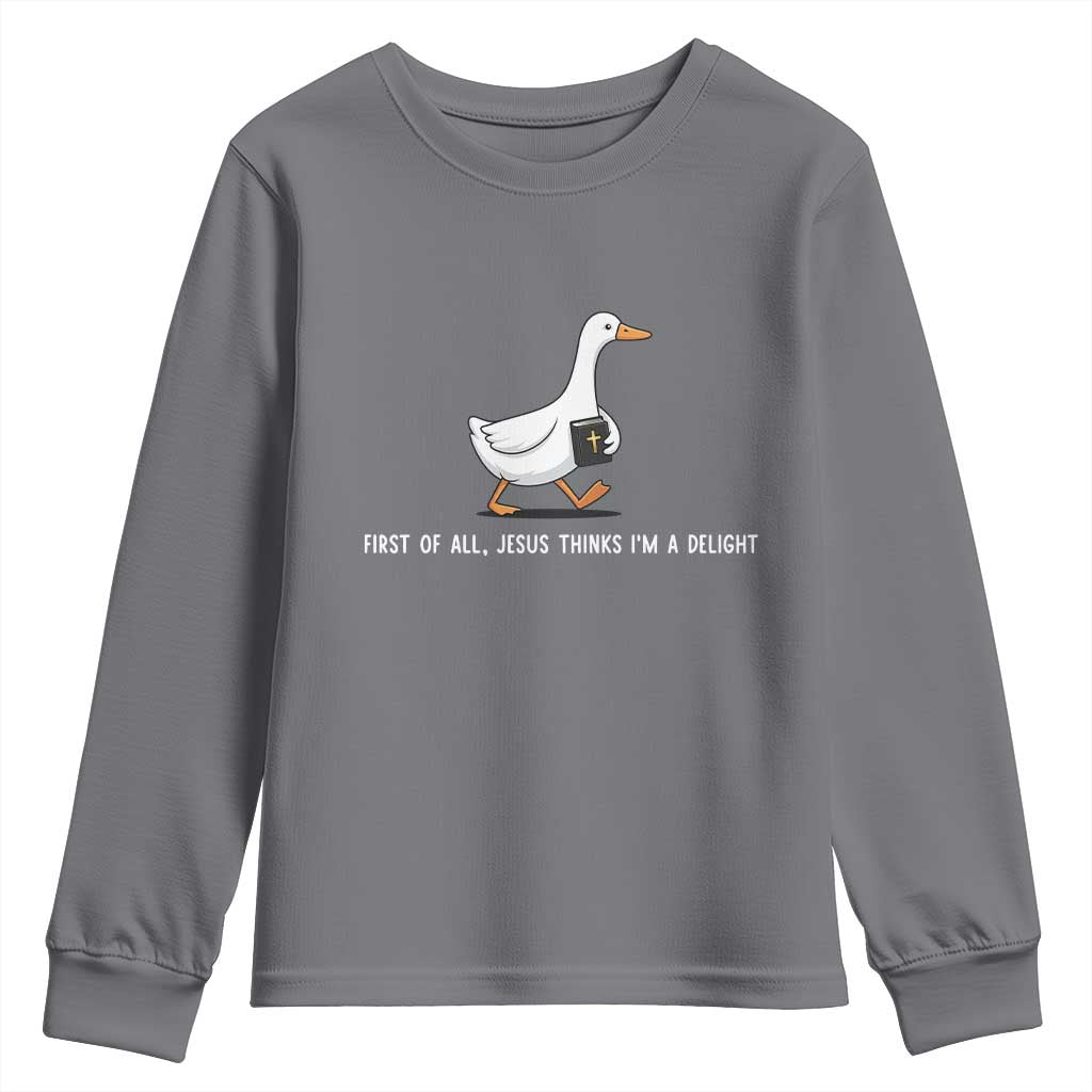 Jesus Thinks I'm A Delight Youth Sweatshirt Funny Christian Goose Sarcastic