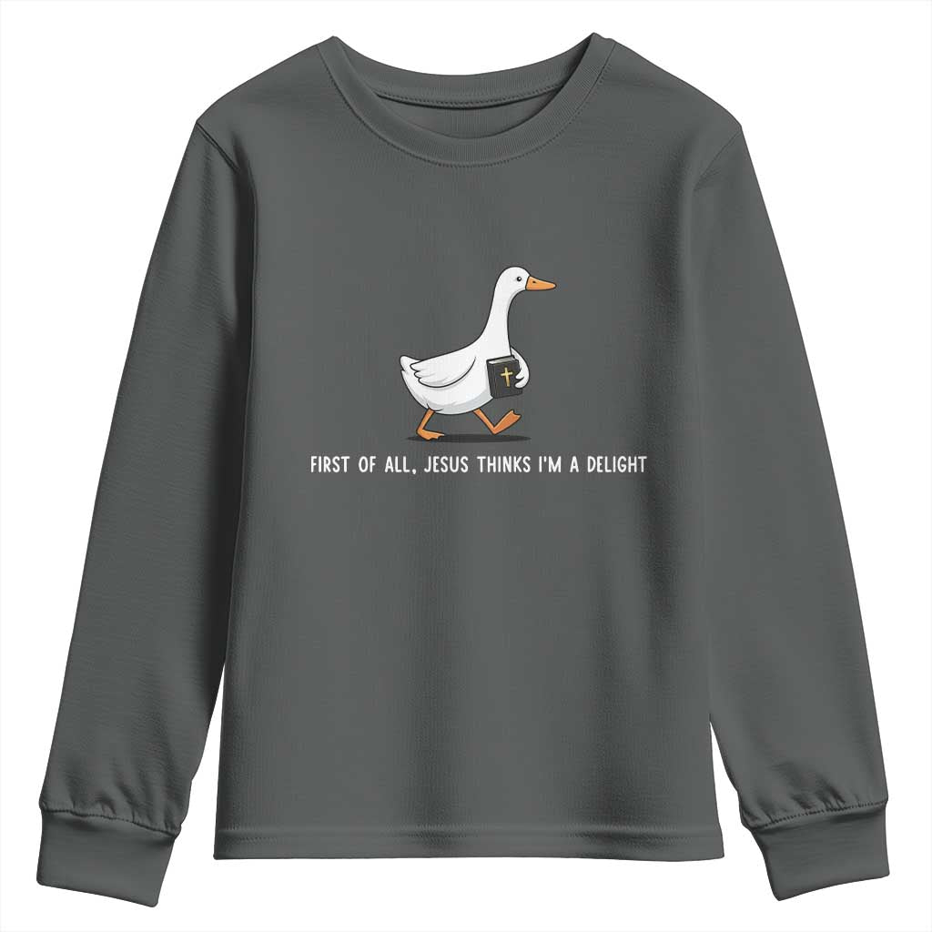 Jesus Thinks I'm A Delight Youth Sweatshirt Funny Christian Goose Sarcastic