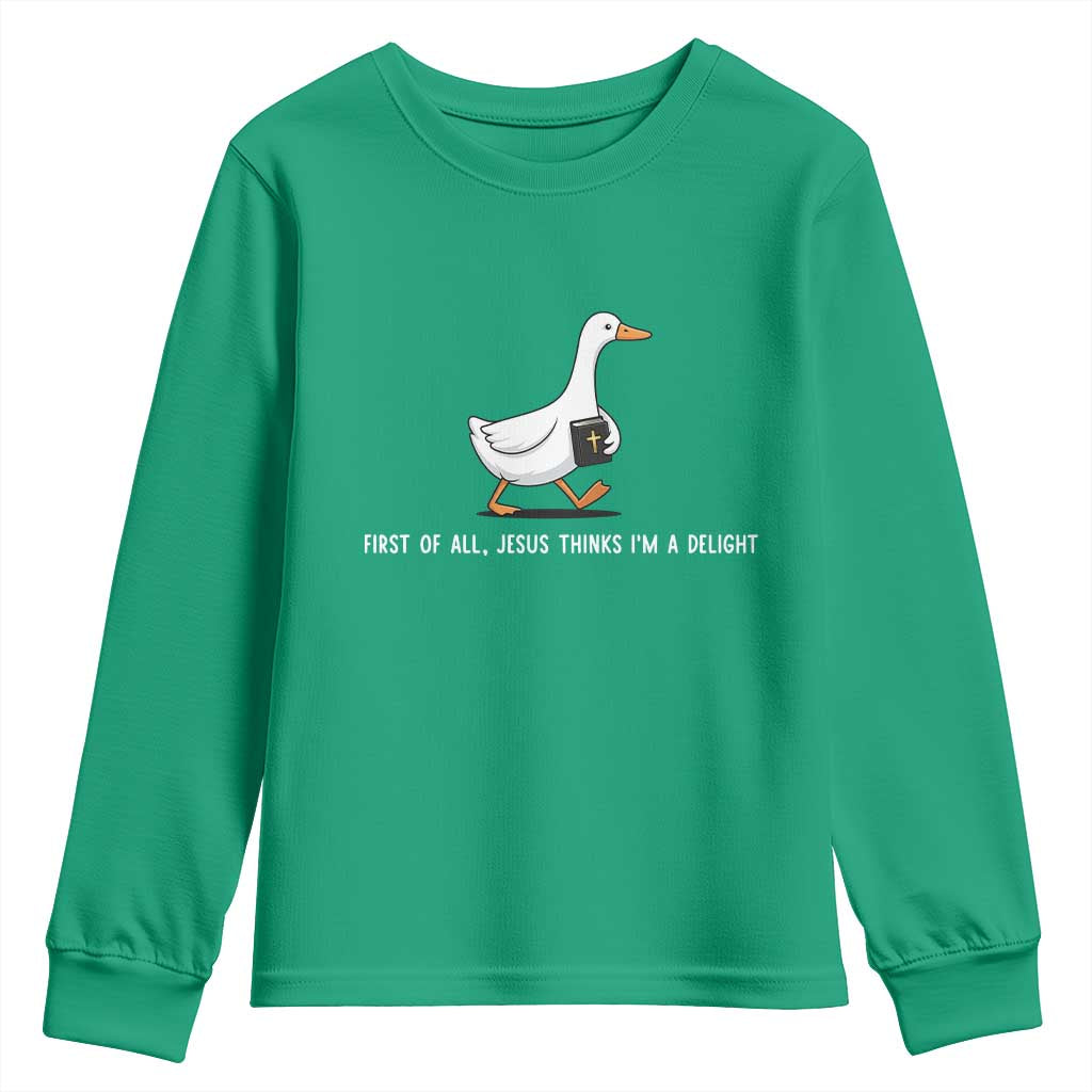 Jesus Thinks I'm A Delight Youth Sweatshirt Funny Christian Goose Sarcastic