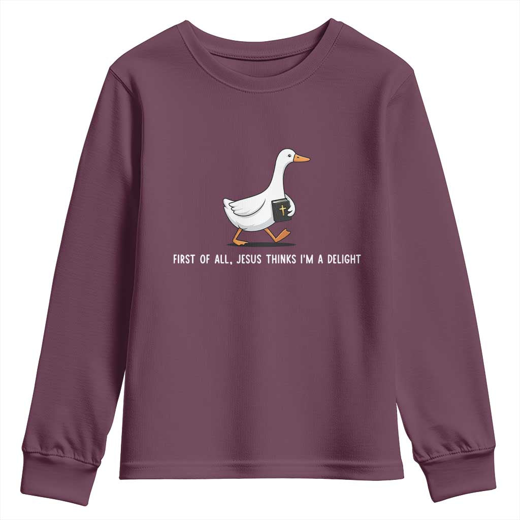 Jesus Thinks I'm A Delight Youth Sweatshirt Funny Christian Goose Sarcastic