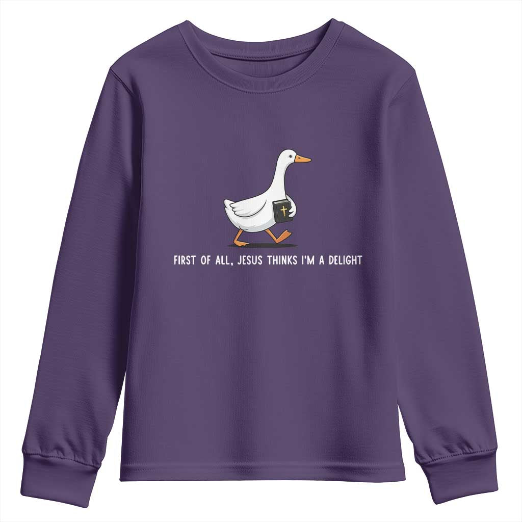 Jesus Thinks I'm A Delight Youth Sweatshirt Funny Christian Goose Sarcastic