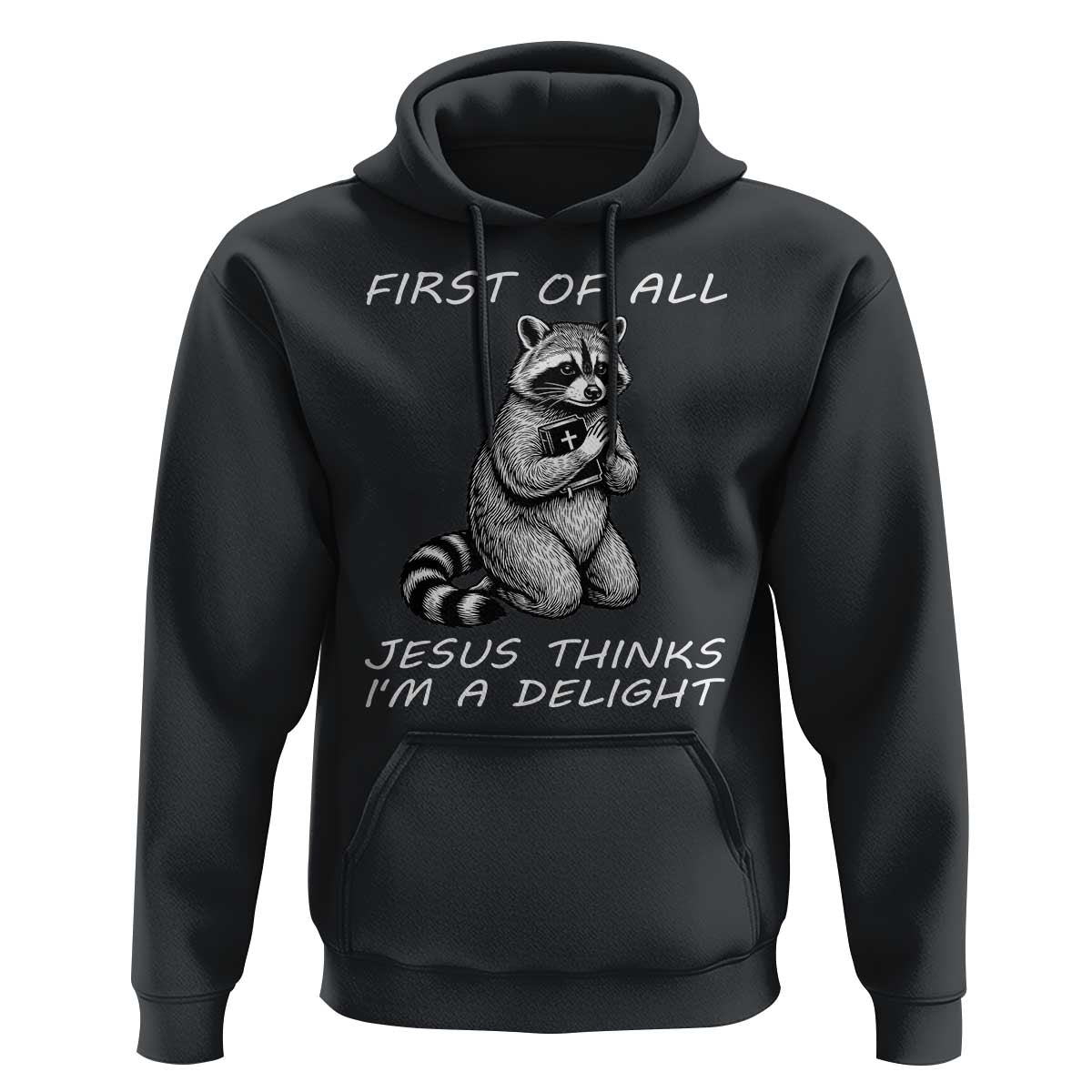 First of All Jesus Thinks I'm A Delight Hoodie Funny Raccoon Christian