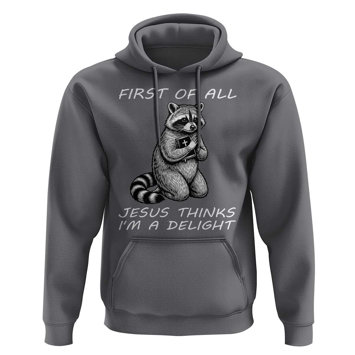 First of All Jesus Thinks I'm A Delight Hoodie Funny Raccoon Christian