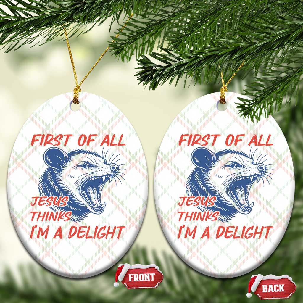 First of All Jesus Thinks I'm A Delight Ceramic Ornament Funny Opossum Christian