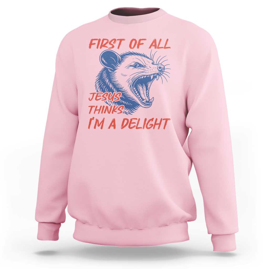 First of All Jesus Thinks I'm A Delight Sweatshirt Funny Opossum Christian