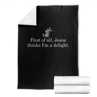 Jesus Thinks I'm A Delight Throw Blanket Funny Christian Raccoon Sarcastic