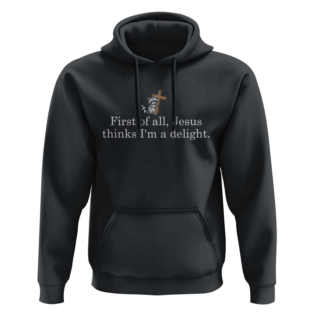 Jesus Thinks I'm A Delight Hoodie Funny Christian Raccoon Sarcastic