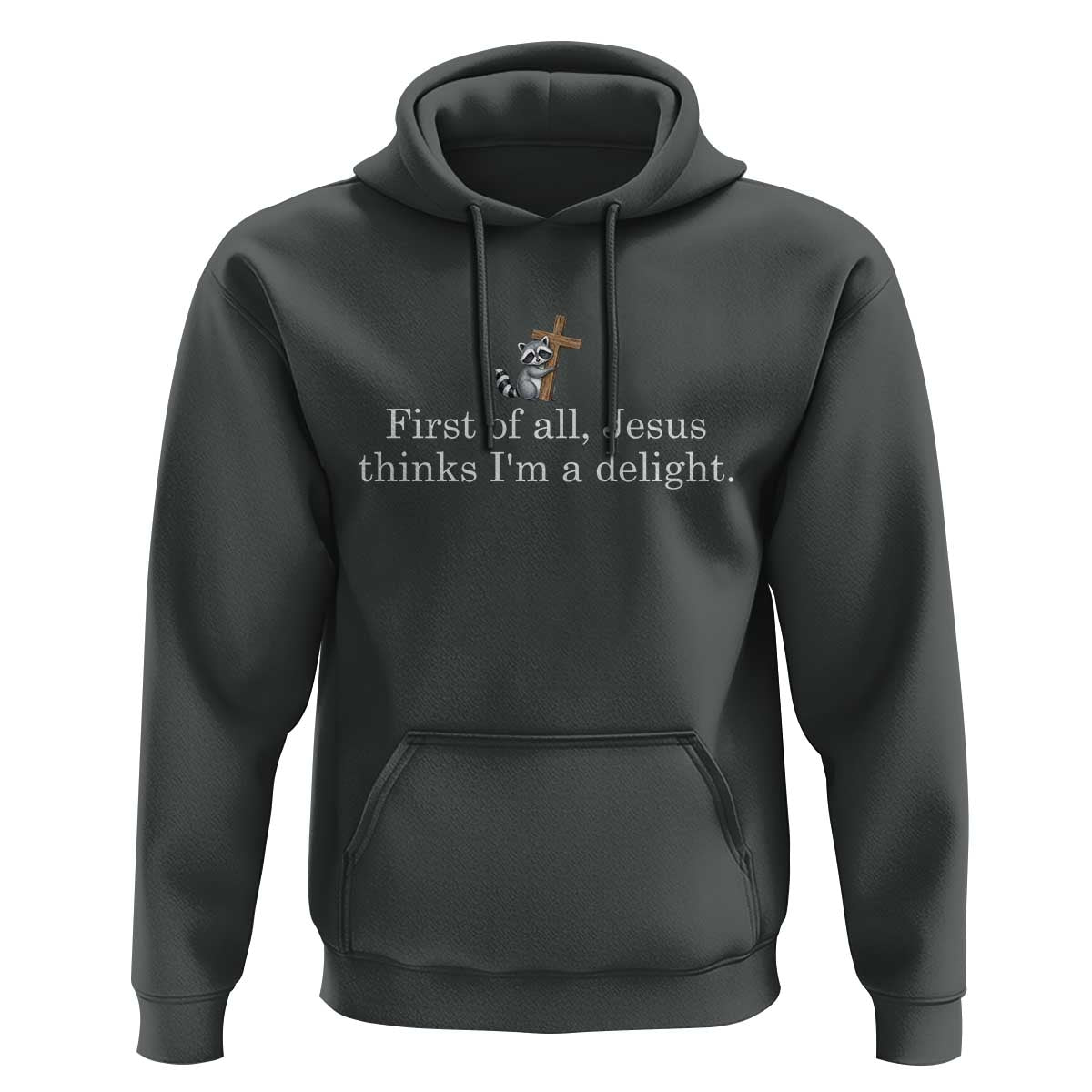 Jesus Thinks I'm A Delight Hoodie Funny Christian Raccoon Sarcastic