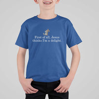 Jesus Thinks I'm A Delight T Shirt For Kid Funny Christian Raccoon Sarcastic