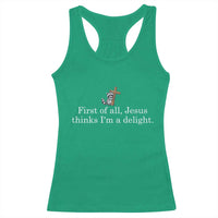 Jesus Thinks I'm A Delight Racerback Tank Top Funny Christian Raccoon Sarcastic