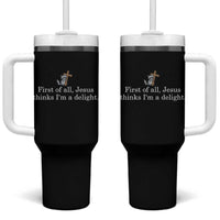 Jesus Thinks I'm A Delight Tumbler With Handle Funny Christian Raccoon Sarcastic