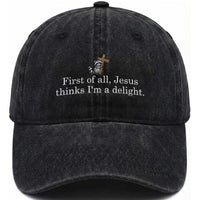 Jesus Thinks I'm A Delight Washed Cotton Baseball Cap Funny Christian Raccoon Sarcastic
