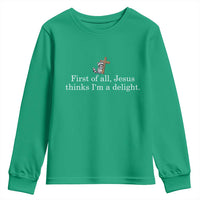 Jesus Thinks I'm A Delight Youth Sweatshirt Funny Christian Raccoon Sarcastic