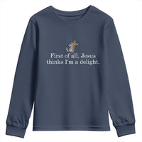 Jesus Thinks I'm A Delight Youth Sweatshirt Funny Christian Raccoon Sarcastic