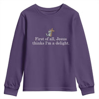 Jesus Thinks I'm A Delight Youth Sweatshirt Funny Christian Raccoon Sarcastic