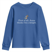 Jesus Thinks I'm A Delight Youth Sweatshirt Funny Christian Raccoon Sarcastic