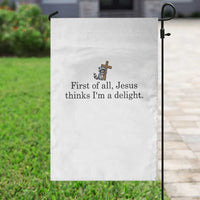 Funny Christian Raccoon Garden Flag Sarcastic Jesus Thinks I'm A Delight