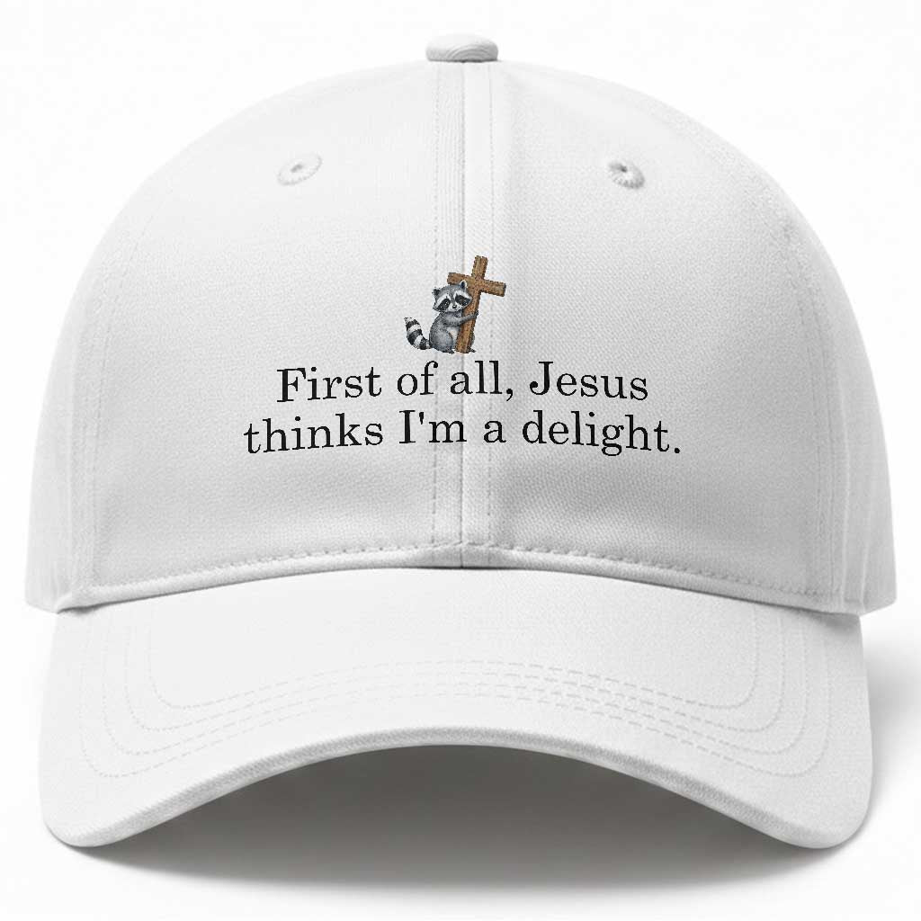 Funny Christian Raccoon Baseball Cap Sarcastic Jesus Thinks I'm A Delight