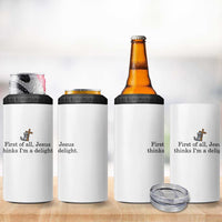 Funny Christian Raccoon 4 in 1 Can Cooler Tumbler Sarcastic Jesus Thinks I'm A Delight