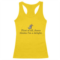 Funny Christian Raccoon Racerback Tank Top Sarcastic Jesus Thinks I'm A Delight