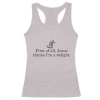 Funny Christian Raccoon Racerback Tank Top Sarcastic Jesus Thinks I'm A Delight