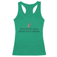 Funny Christian Raccoon Racerback Tank Top Sarcastic Jesus Thinks I'm A Delight
