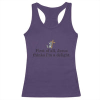 Funny Christian Raccoon Racerback Tank Top Sarcastic Jesus Thinks I'm A Delight