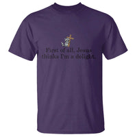 Funny Christian Raccoon T Shirt Sarcastic Jesus Thinks I'm A Delight