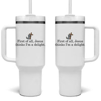 Funny Christian Raccoon Tumbler With Handle Sarcastic Jesus Thinks I'm A Delight