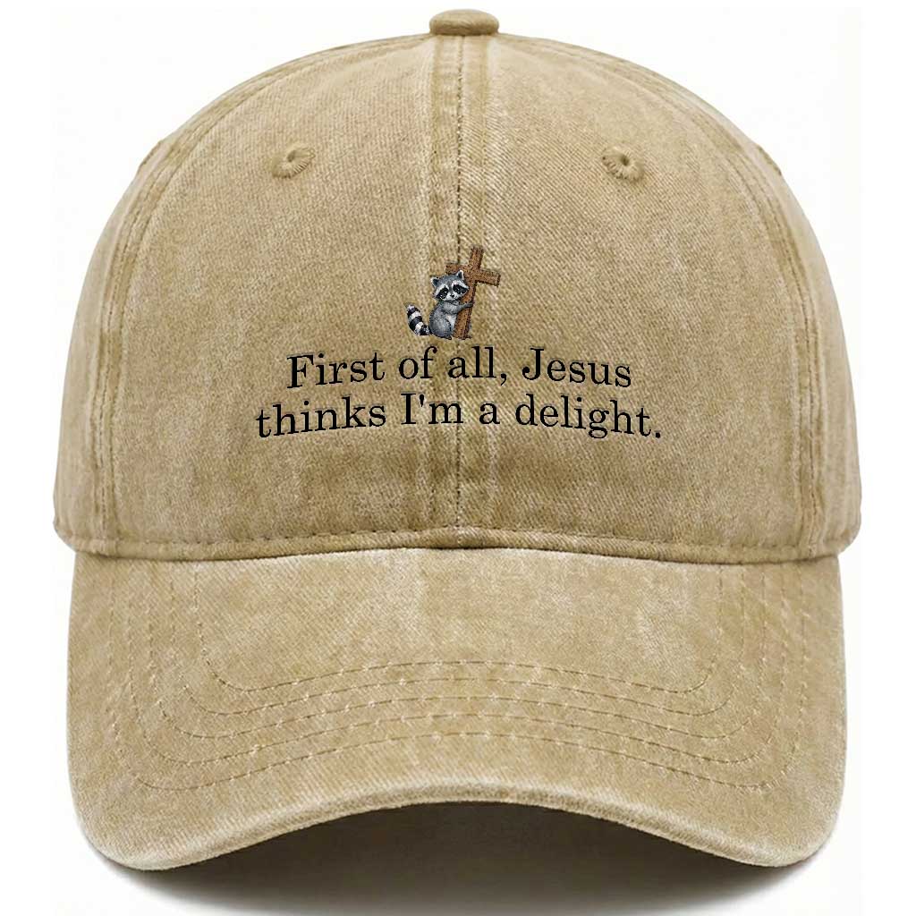 Funny Christian Raccoon Washed Cotton Baseball Cap Sarcastic Jesus Thinks I'm A Delight
