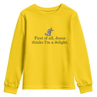 Funny Christian Raccoon Youth Sweatshirt Sarcastic Jesus Thinks I'm A Delight