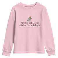 Funny Christian Raccoon Youth Sweatshirt Sarcastic Jesus Thinks I'm A Delight