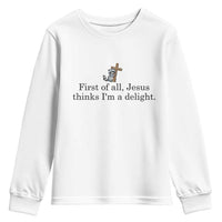 Funny Christian Raccoon Youth Sweatshirt Sarcastic Jesus Thinks I'm A Delight