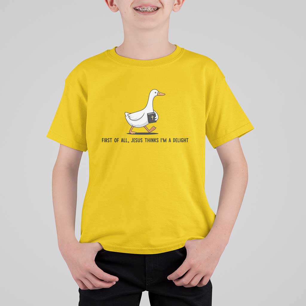 Funny Christian Goose T Shirt For Kid Jesus Thinks I'm A Delight