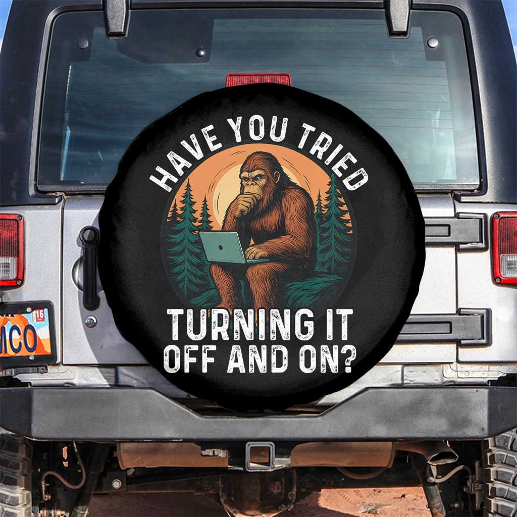 Funny Bigfoot Tech Support Spare Tire Cover Have You Tried Turning It Off And On Sasquatsch Computer - Wonder Print Shop
