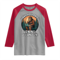 Funny Bigfoot Tech Support Raglan Shirt Have You Tried Turning It Off And On Sasquatsch Computer - Wonder Print Shop