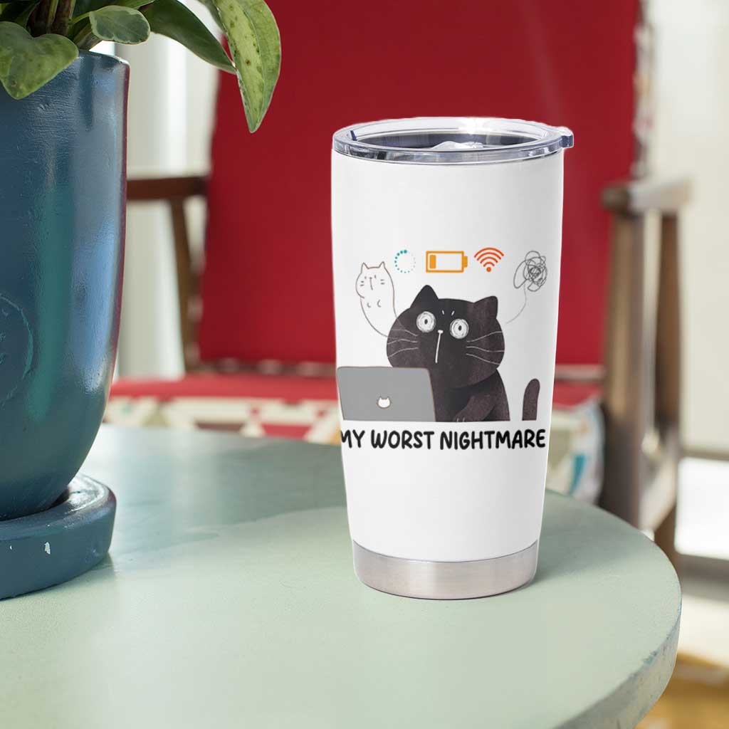 My Worst Nightmare Tumbler Cup Funny Cat Gaming Wifi Loading Hurmor