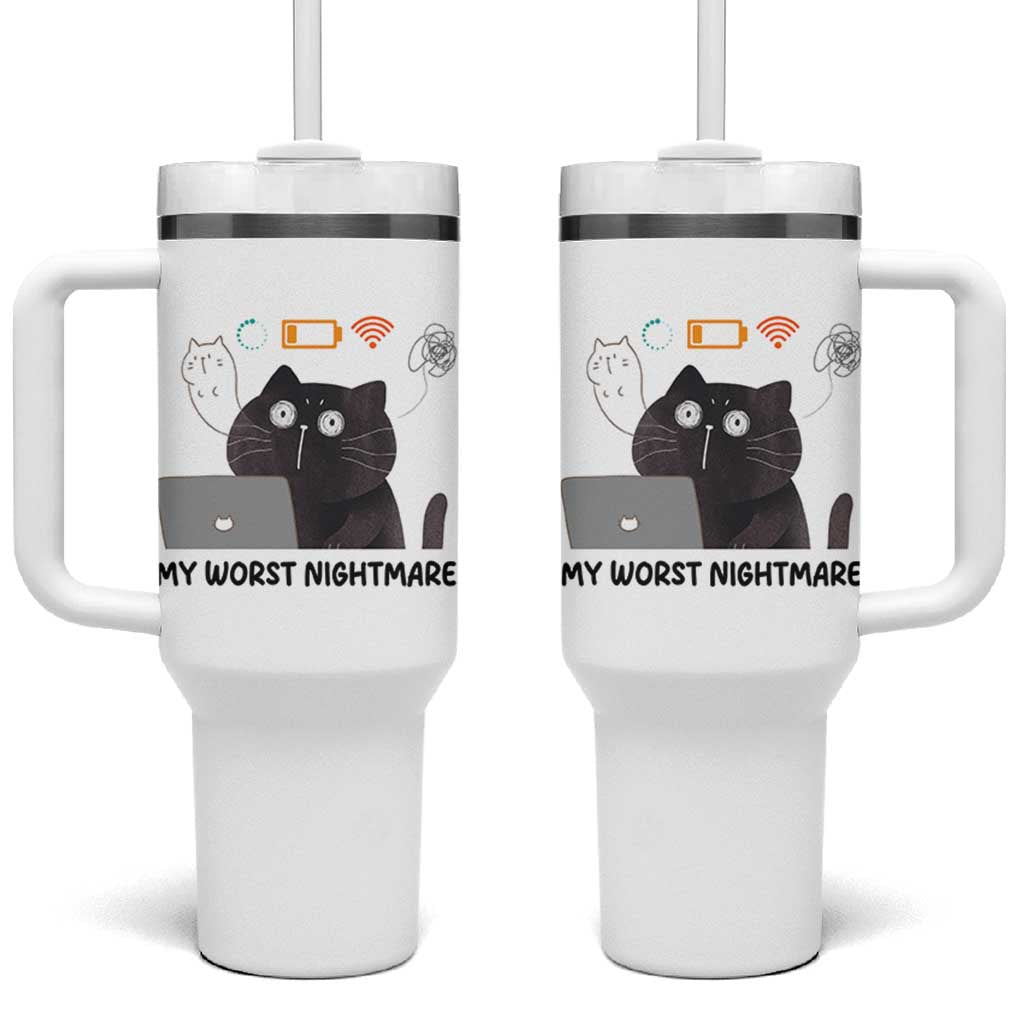 My Worst Nightmare Tumbler With Handle Funny Cat Gaming Wifi Loading Hurmor