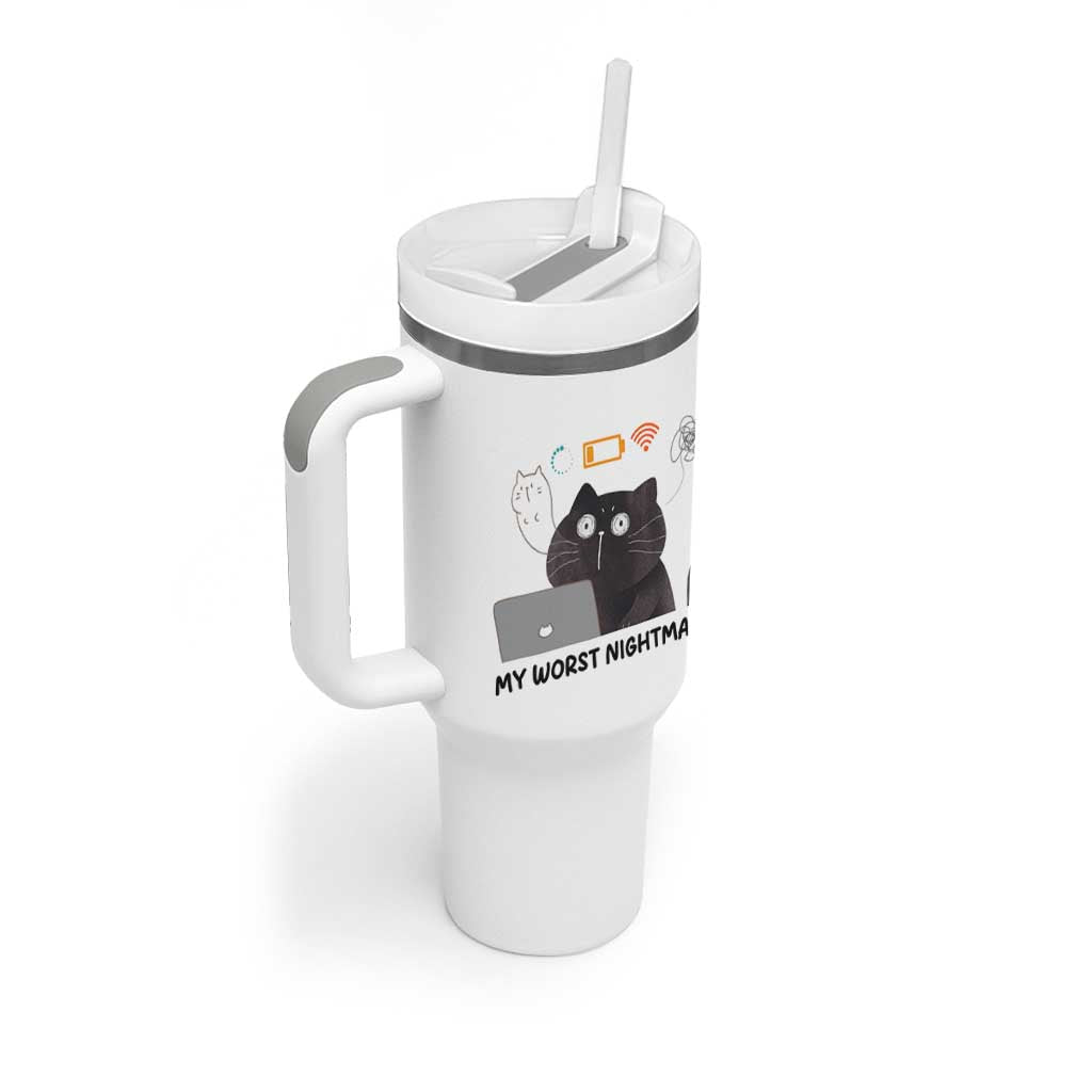 My Worst Nightmare Tumbler With Handle Funny Cat Gaming Wifi Loading Hurmor